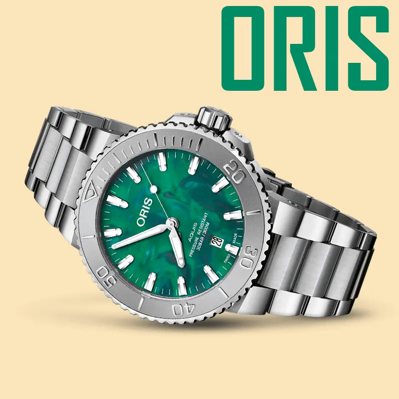 Oris X Bracenet Auto Aquis Date Green Dial Men's Watch | 0173377304137